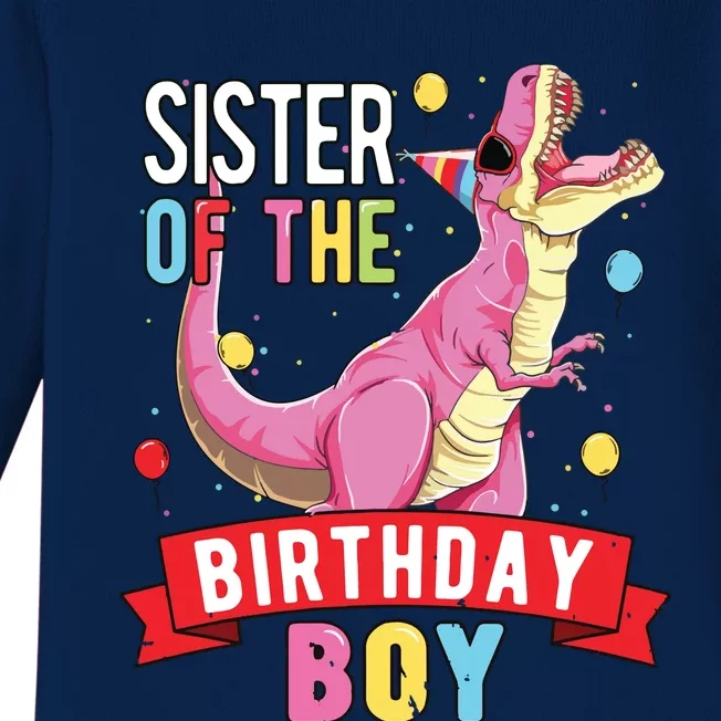 Sister Of The Birthday Boy Matching Trex Birthday Party Baby Long Sleeve Bodysuit