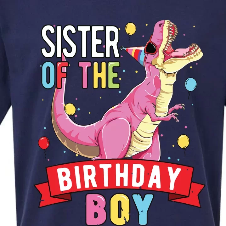 Sister Of The Birthday Boy Matching Trex Birthday Party Sueded Cloud Jersey T-Shirt