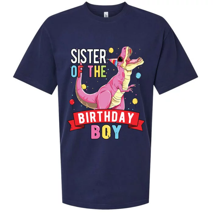 Sister Of The Birthday Boy Matching Trex Birthday Party Sueded Cloud Jersey T-Shirt