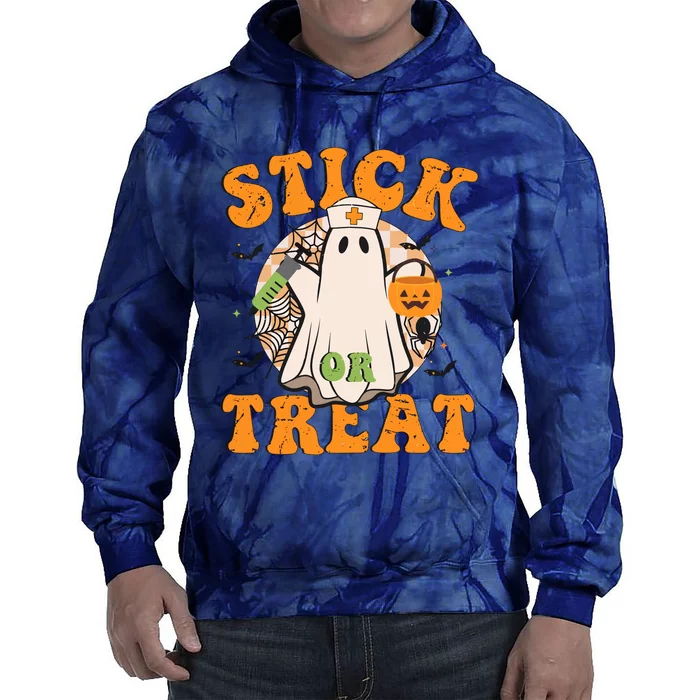 Stick Or Treat Funny Halloween Nurse Tie Dye Hoodie