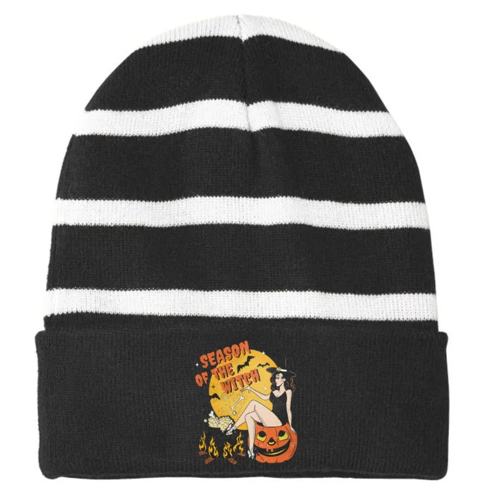 Season Of The Witch Halloween Samhain Striped Beanie with Solid Band