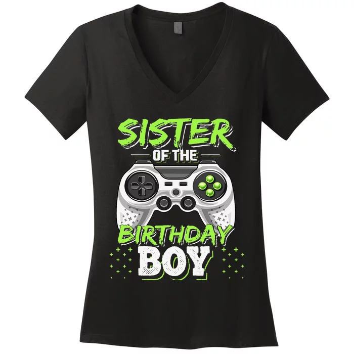 Sister of the Birthday Matching Video Game Birthday Gift Women's V-Neck T-Shirt