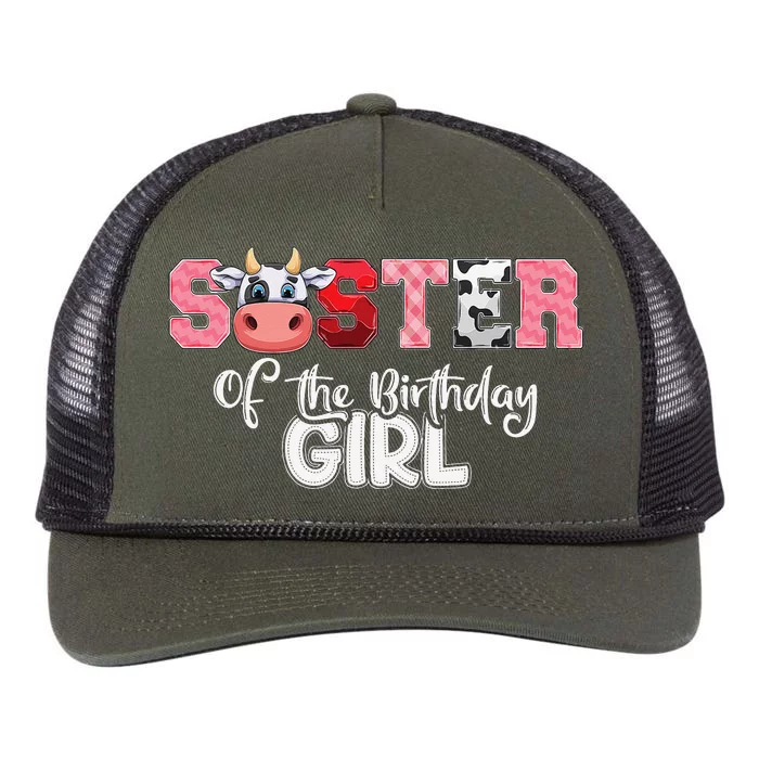 Sister of The Birthday  Cow Family Cow Farm Matching Retro Rope Trucker Hat Cap