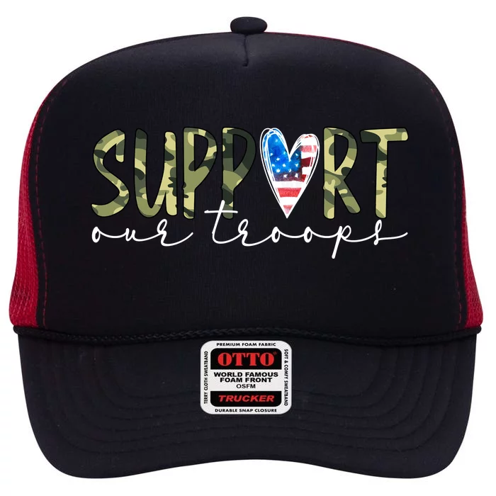 Support Our Trooper Usa Heart High Crown Mesh Trucker Hat