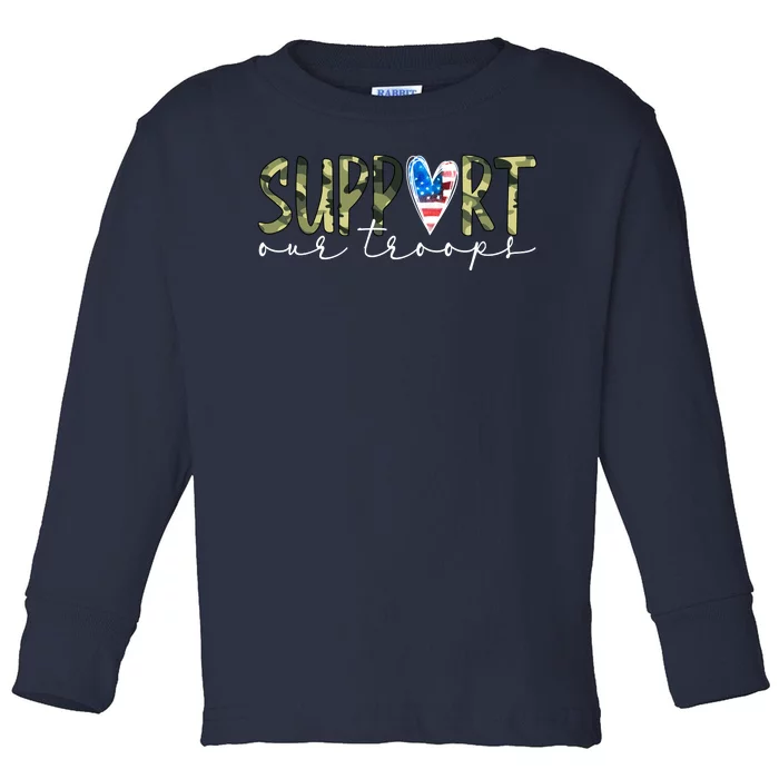 Support Our Trooper Usa Heart Toddler Long Sleeve Shirt