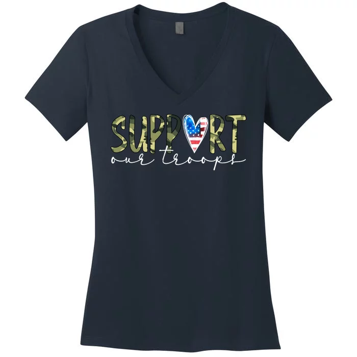 Support Our Trooper Usa Heart Women's V-Neck T-Shirt