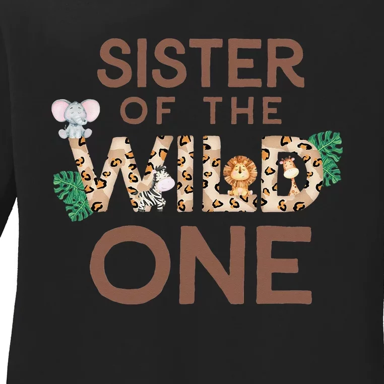 Sister of The Wild One Animal Safari 1st Birthday Theme Ladies Long Sleeve Shirt