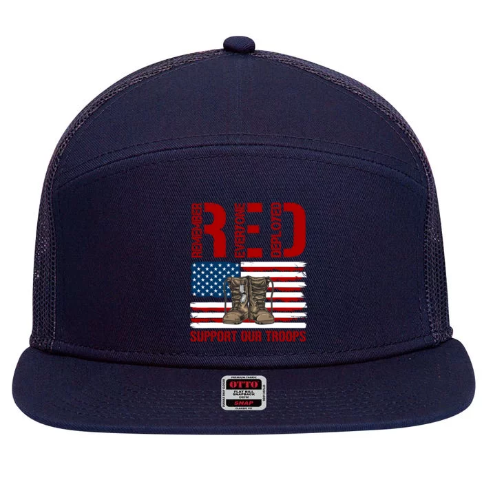 Support Our Troops Soldier Veteran Red Friday Military 7 Panel Mesh Trucker Snapback Hat