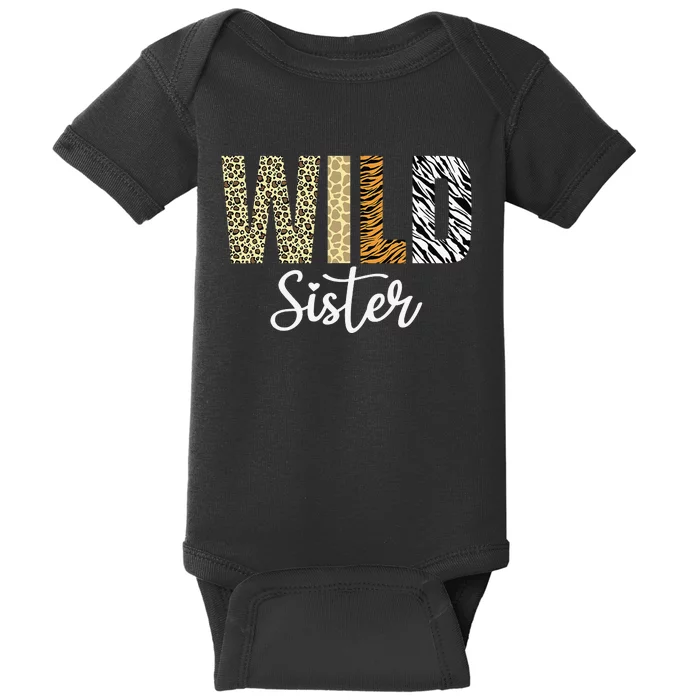 Sister of The Wild One Zoo Birthday Safari Jungle Animal Sis Baby Bodysuit