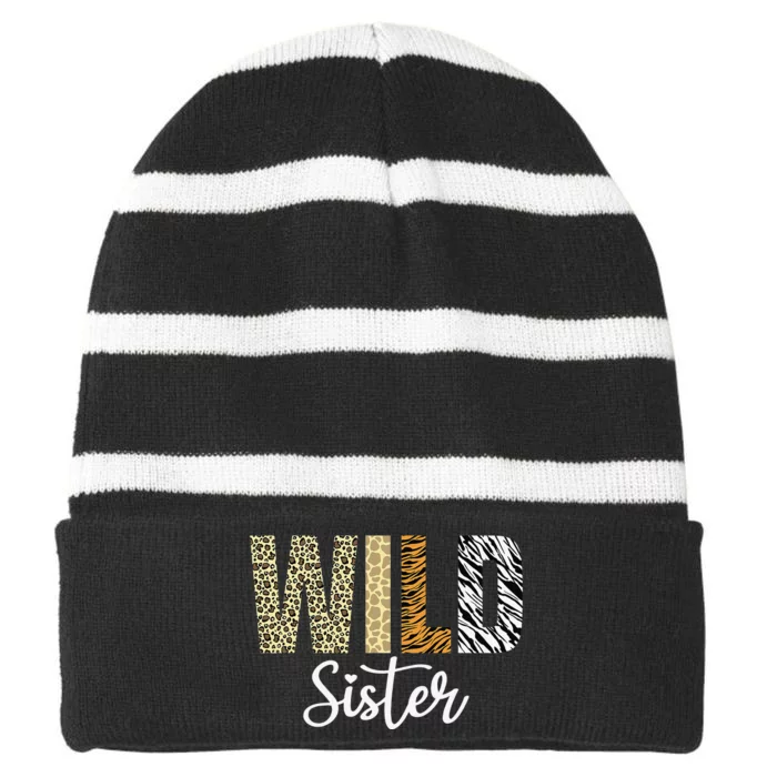 Sister of The Wild One Zoo Birthday Safari Jungle Animal Sis Striped Beanie with Solid Band