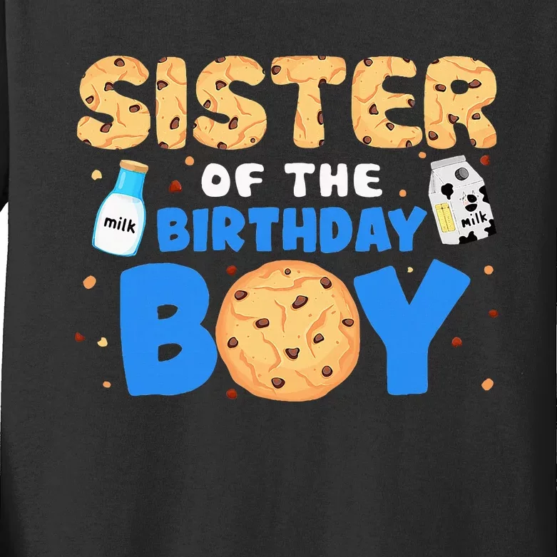 Sister Of The Birthday Boy Milk And Cookies 1st Birthday Kids Long Sleeve Shirt