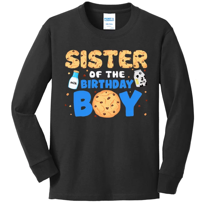 Sister Of The Birthday Boy Milk And Cookies 1st Birthday Kids Long Sleeve Shirt