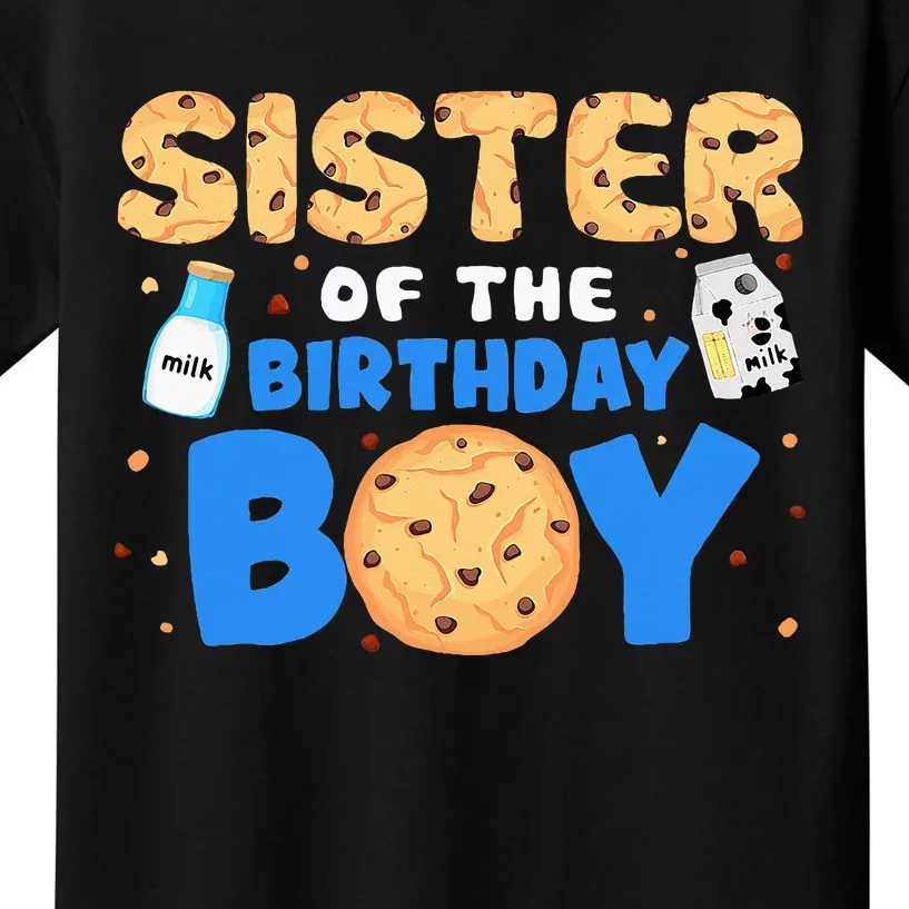 Sister Of The Birthday Boy Milk And Cookies 1st Birthday Kids T-Shirt