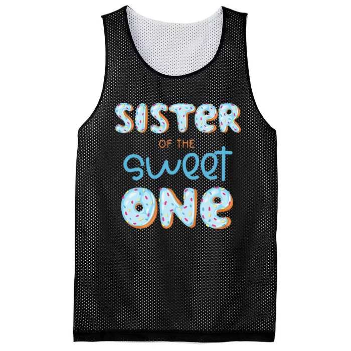 Sister of The Sweet One Donut 1st Birthday Party Sissy Mesh Reversible Basketball Jersey Tank