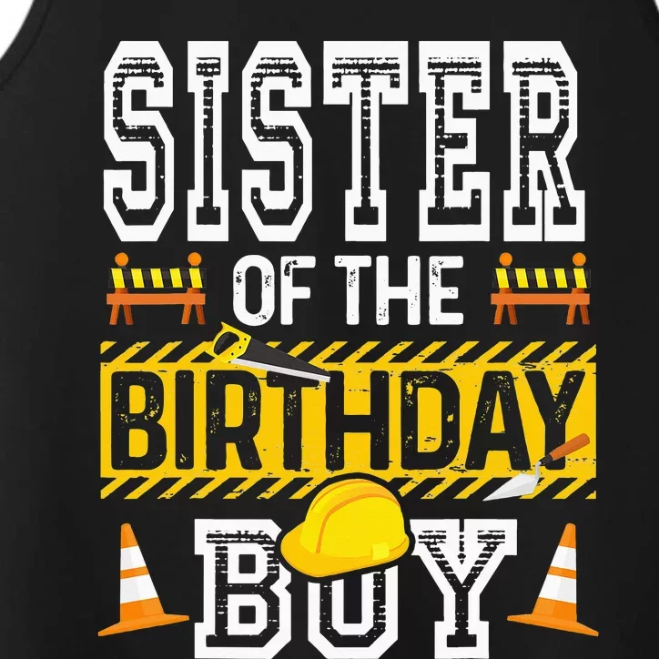 Sister of the Birthday  Construction Birthday Party Hat Performance Tank