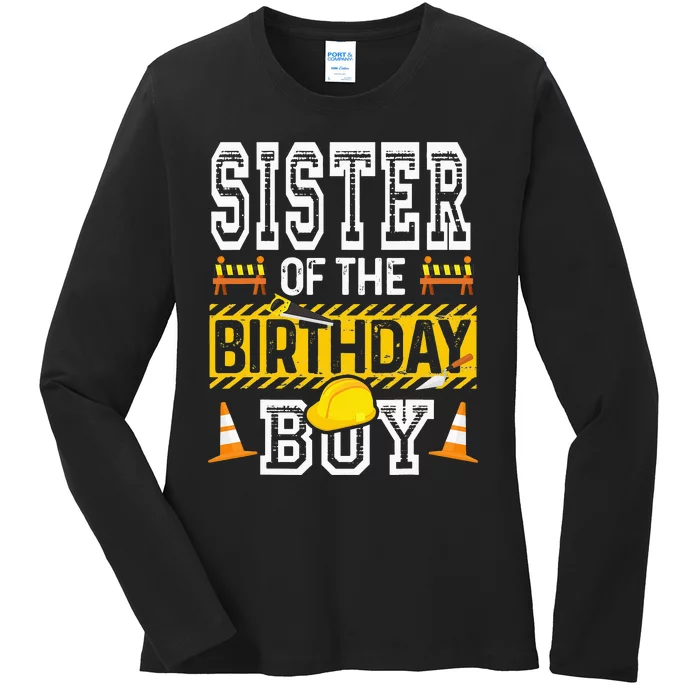 Sister of the Birthday  Construction Birthday Party Hat Ladies Long Sleeve Shirt