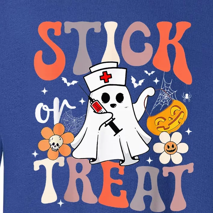 Stick Or Treat Ghost Nurse Halloween CRNA Emergency ER Nurse Toddler Sweatshirt