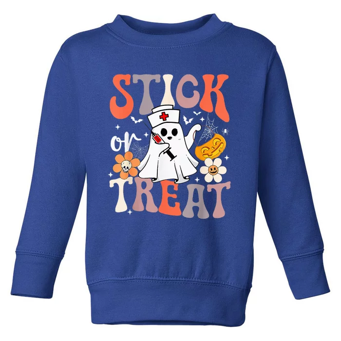 Stick Or Treat Ghost Nurse Halloween CRNA Emergency ER Nurse Toddler Sweatshirt