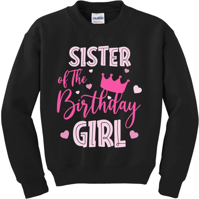 Sister Of The Birthday Girl Cute Pink Matching Family Kids Sweatshirt