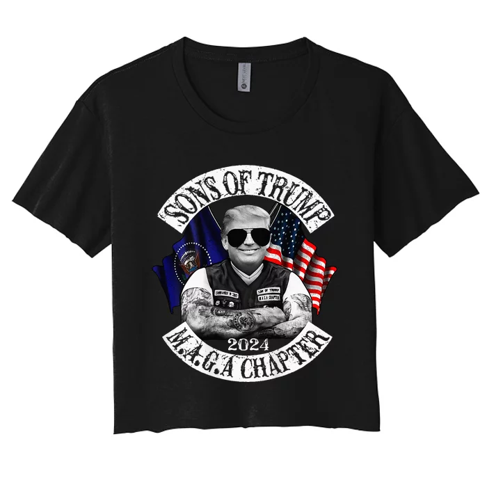 Sons Of Trump Maga Chapter 2024 Biker For Trump Women's Crop Top Tee