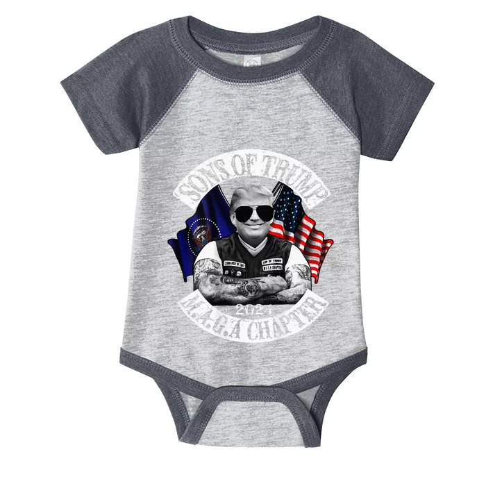 Sons Of Trump Maga Chapter 2024 Biker For Trump Infant Baby Jersey Bodysuit