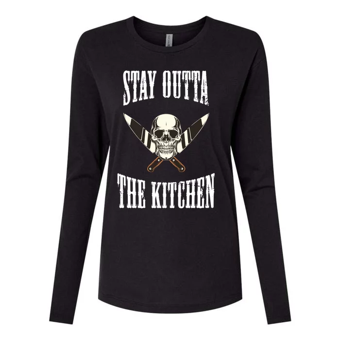 Stay Outta The Kitchen Cook Chef Cooking Skull Design Great Gift Womens Cotton Relaxed Long Sleeve T-Shirt