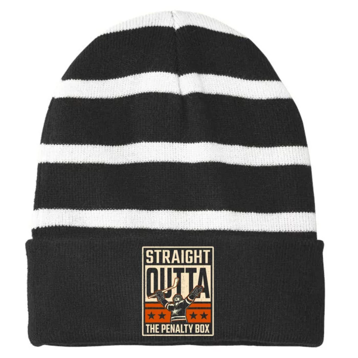 Straight Outta The Penalty Box Funny Hockey Player Fan Lover Striped Beanie with Solid Band