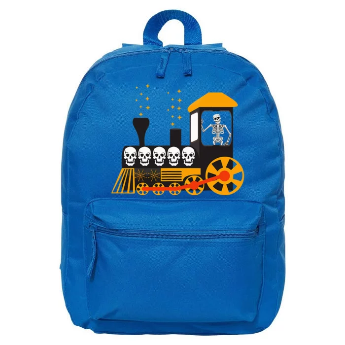 Skeleton On Train Halloween Transportation Funny 16 in Basic Backpack