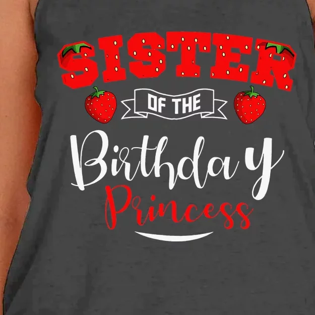 Sister Of The Birthday Princess Strawberry Theme Bday Party Women's Knotted Racerback Tank