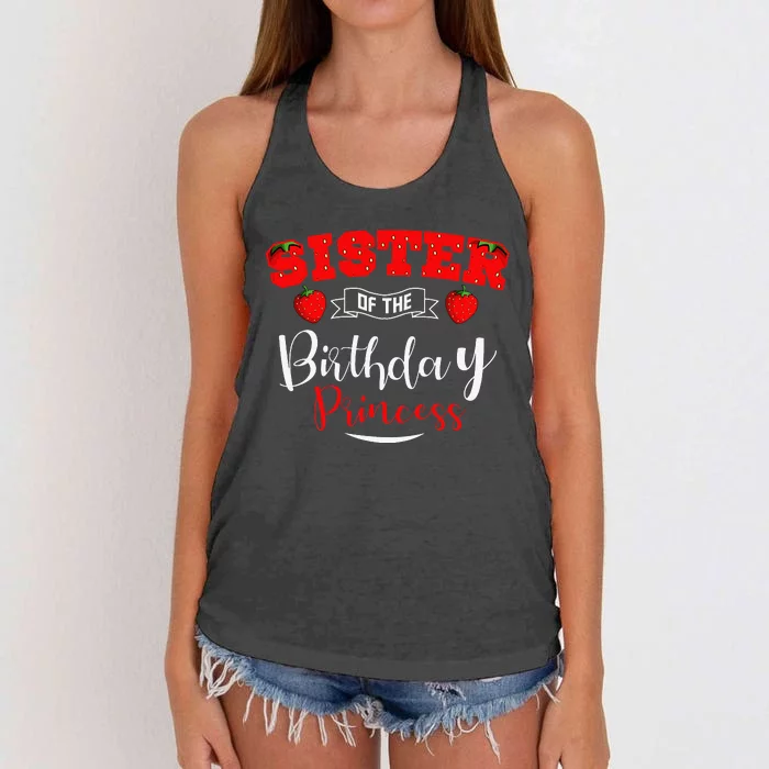 Sister Of The Birthday Princess Strawberry Theme Bday Party Women's Knotted Racerback Tank