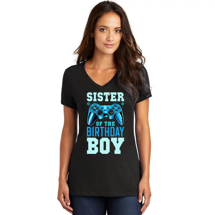 Sister of the Birthday Matching Video Game Birthday Gift Women's V-Neck T-Shirt