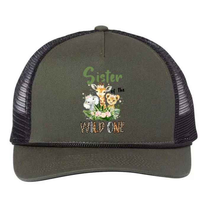 Sister Of The Wild One Zoo Theme Birthday Safari Jungle Animal Retro Rope Trucker Hat Cap