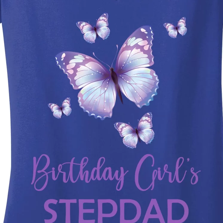 Stepdad Of The Birthday Butterfly Family 1st Birthday Gift Women's V-Neck T-Shirt