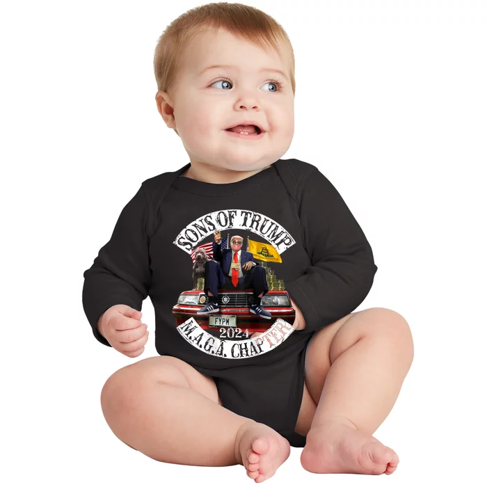 Sons Of Trump Maga Chapter 2024 With Pitbull Car Baby Long Sleeve Bodysuit