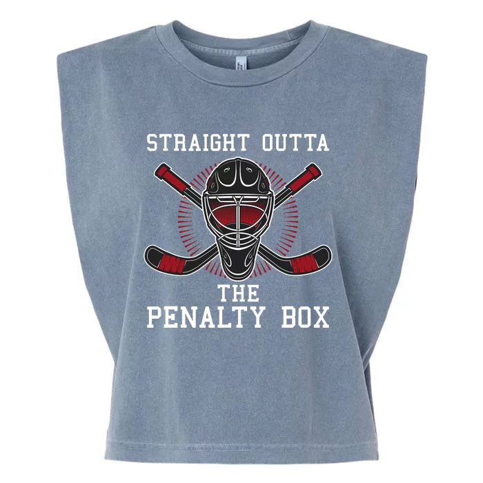 Straight Outta The Penalty Box Funny Goalie Ice Hockey Garment-Dyed Women's Muscle Tee