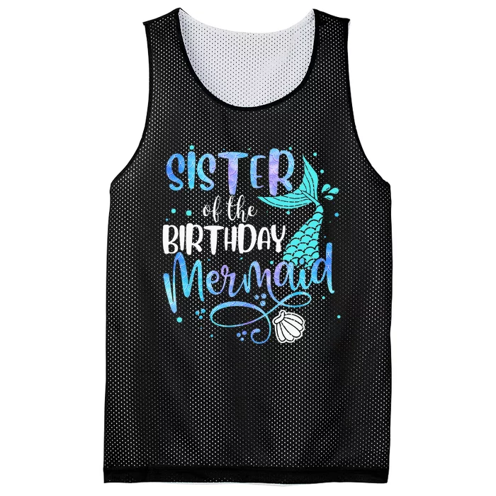 Sister Of The Birthday Mermaid Family Matching Party Squad Mesh Reversible Basketball Jersey Tank