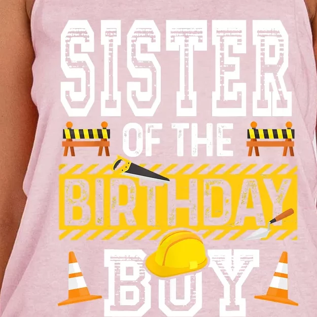 Sister Of The Birthday Boy Construction Birthday Party Hat Women's Knotted Racerback Tank