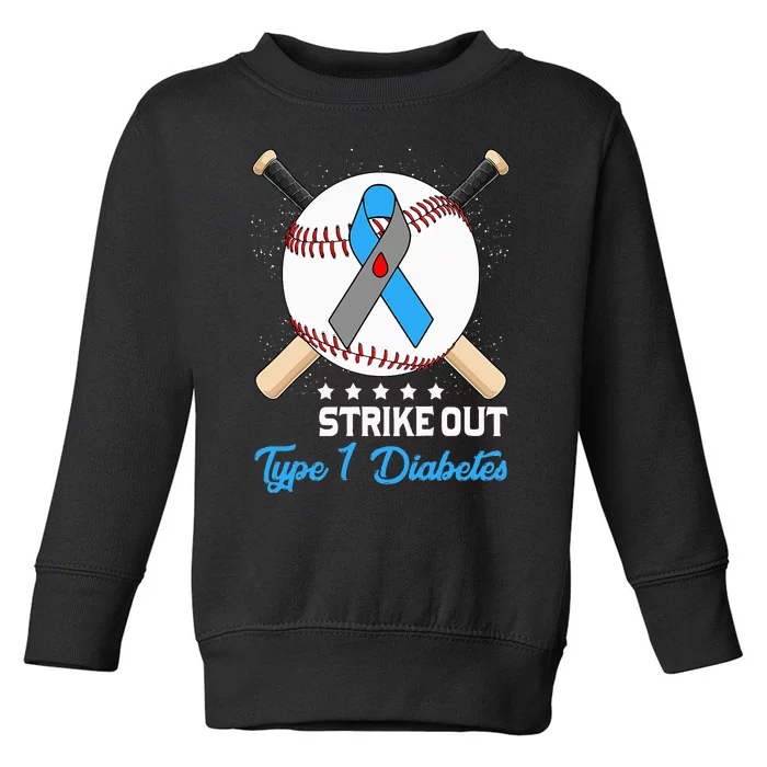 Strike Out T1D Type 1 Diabetes Blue and Gray Ribbon Baseball Toddler Sweatshirt