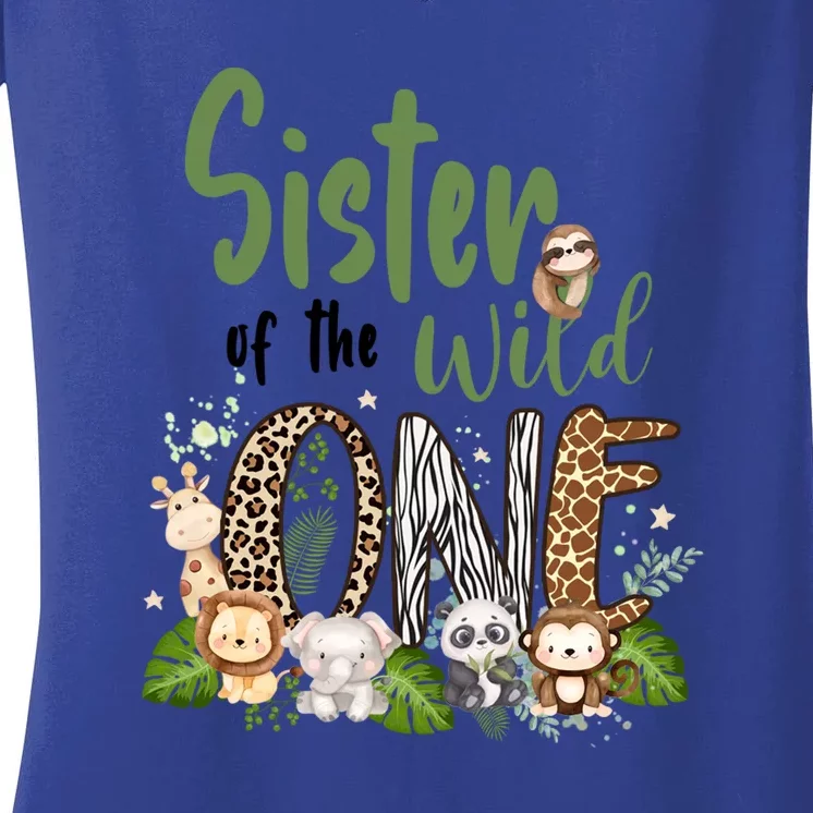 Sister Of The Wild One Zoo 1st Birthday Safari Jungle Animal Gift Women's V-Neck T-Shirt