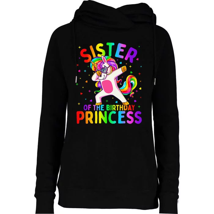 Sister of the Birthday Princess Dabbing Unicorn Womens Funnel Neck Pullover Hood