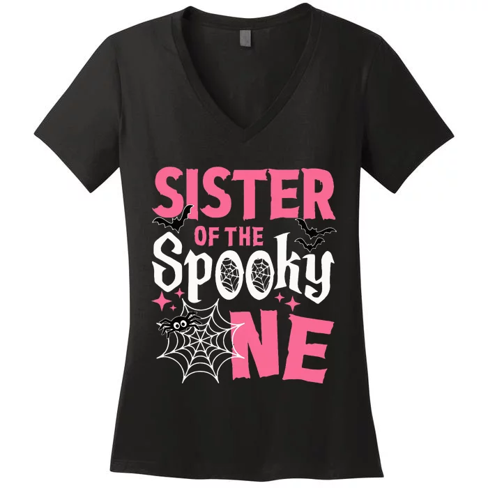 Sister Of The Spooky One Girl Halloween 1st Birthday Women's V-Neck T-Shirt