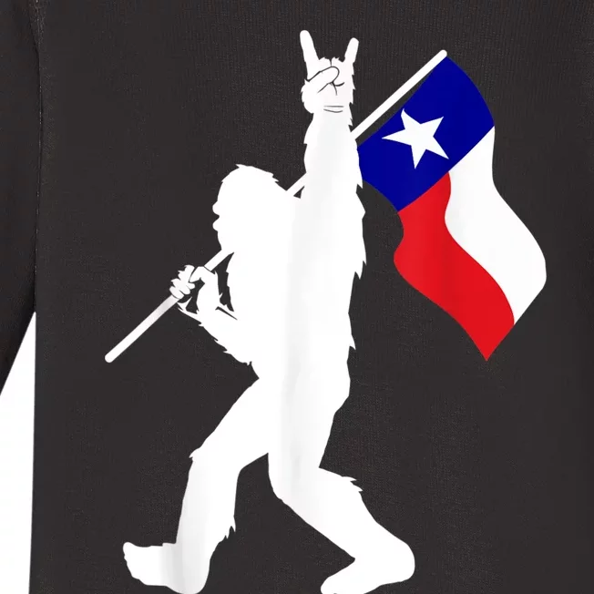 State Of Texas Flag Bigfoot Rock On For Sasquatch Hunter Baby Long Sleeve Bodysuit