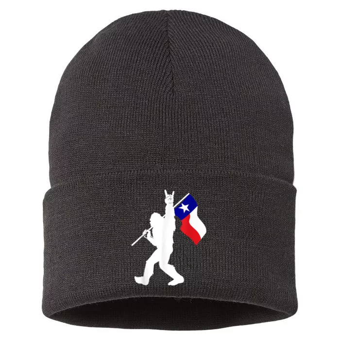 State Of Texas Flag Bigfoot Rock On For Sasquatch Hunter Sustainable Knit Beanie