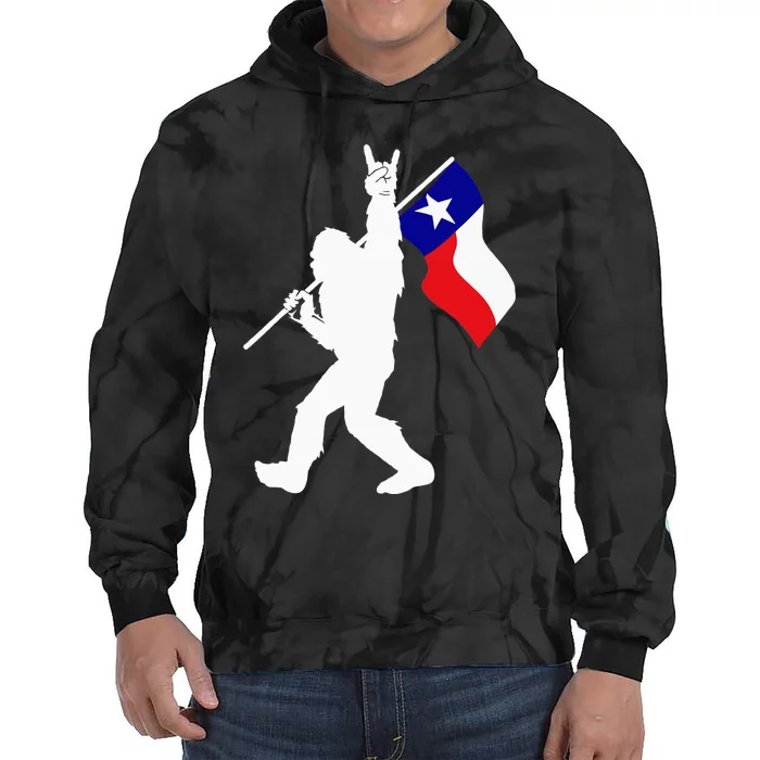 State of Texas Flag Bigfoot Rock On for Sasquatch Hunter Tie Dye Hoodie