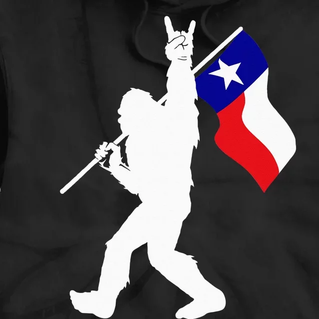 State of Texas Flag Bigfoot Rock On for Sasquatch Hunter Tie Dye Hoodie