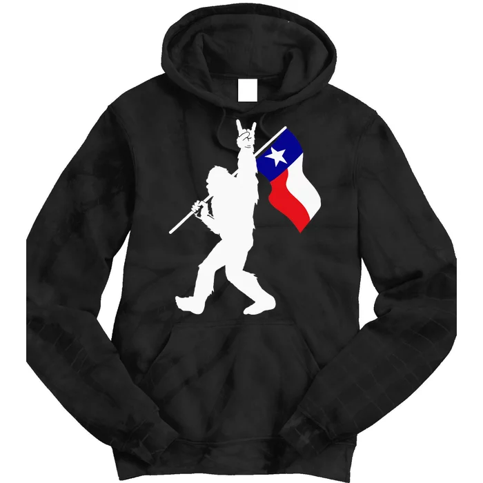 State of Texas Flag Bigfoot Rock On for Sasquatch Hunter Tie Dye Hoodie