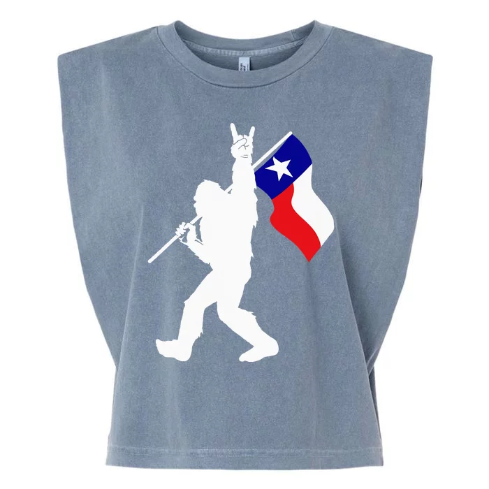 State of Texas Flag Bigfoot Rock On for Sasquatch Hunter Garment-Dyed Women's Muscle Tee