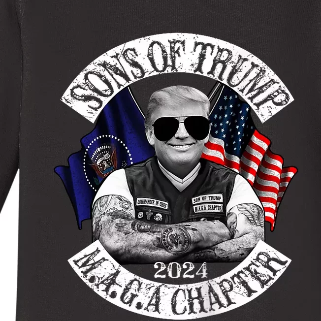 Sons Of Trump Maga Chapter 2024 Biker For Trump Baby Long Sleeve Bodysuit