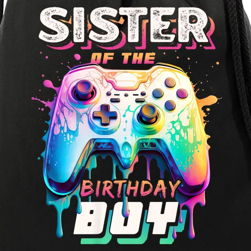 Sister Of The Birthday Boy Matching Video Game Birthday Drawstring Bag