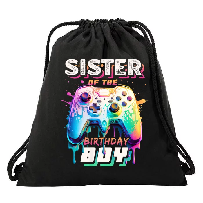 Sister Of The Birthday Boy Matching Video Game Birthday Drawstring Bag